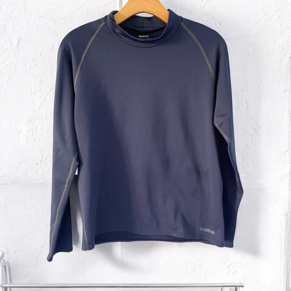 Reebok Play Dri Fit Long Sleeve Mock Neck Athletic Shirt Navy Blue Size Medium